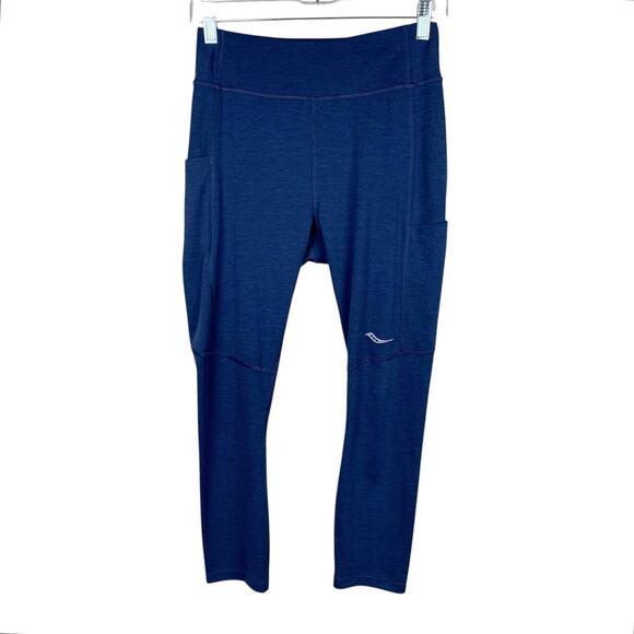 Saucony Leggings Cropped Blue Stretchy Pockets Active Workout Women's S - Picture 1 of 9